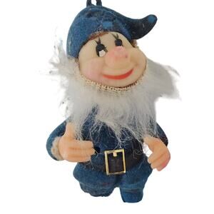 Vintage Flocked Disney Production Snow White Blue Dwarf Christmas Ornament *READ